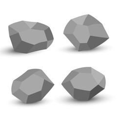 Cartoon stones. Rock stone isometric set. Granite grey boulders, natural building block shapes, wall stones. 3d flat isolated illustration. Vector collection.