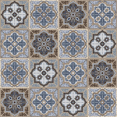 Portuguese azulejo ceramic tile seamless pattern.