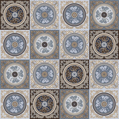 Portuguese azulejo ceramic tile seamless pattern.