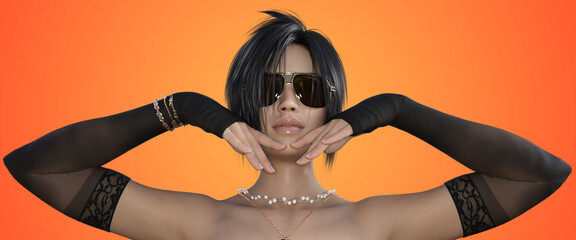 Beauty and fashion concept: Fashionable beautiful stylish woman in sunglasses, close-up. 3d rendering