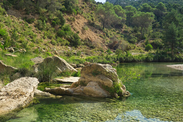 beautiful natural pools, along the Alcanadre river in Fuente de Tamara, located in the Aragonese Pyrenees, Huesca, Spain.