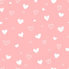 Vector seamless pattern with hand drawn hearts. Cute design for fabric, wrapping, wallpaper for Valentine's Day.