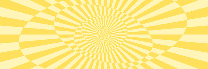 Vector illustration of stripes and shapes with optical illusion. Op art abstract background. Long horizontal banner.