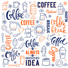 Collection of coffee elements. Vector illustration.