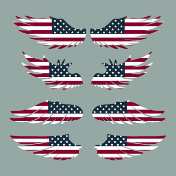 recommend clip art: Collection of  wings in blue, red and white colors. Independence day of U.S.A. Vector illustration.