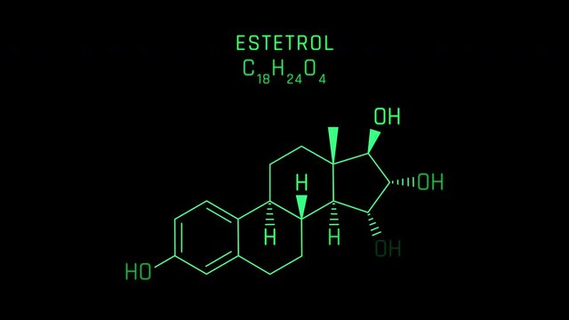 Estetrol or E4 or Oestetrol Molecular Structure Symbol Neon Animation on black background
