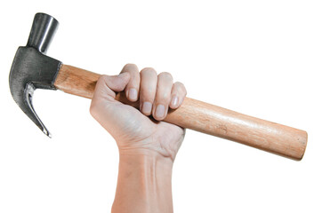 hand with hammer on white background