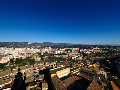 Views of the city of Ontinyent from the top of the bell tower of the church of Santa Maria, Spain.