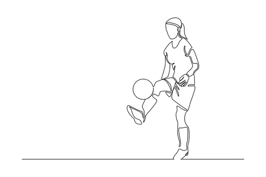 Premium Vector  Continuous line drawing of female soccer player kicking  the ball premium vector