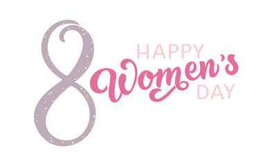 Woman's Day text as celebration badge, tag, icon. Card invitation, template. Festivity background. Lettering typography poster. Banner on textured background. Vector illustration. 8 march. 