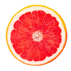 Grapefruit circle slices  isolated  on white background, top view.  Pink Grapefruit Flat lay.