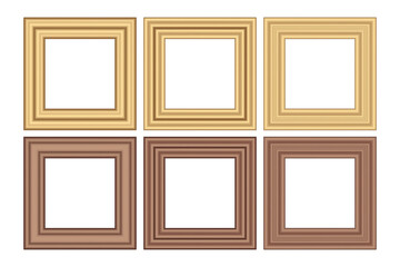 Big set of squared golden vintage wooden frame for your design. Vintage cover. Place for text. Vintage antique gold beautiful rectangular frames. Template vector illustration.