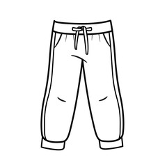 Boy's drawstring sweatpants outline for coloring on a white background