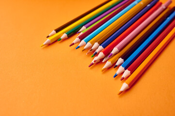 Set of colorful pencils closeup, office stationery