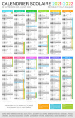 Calendrier scolaire 2021 - 2022. Fichier éditable et multi-calques.