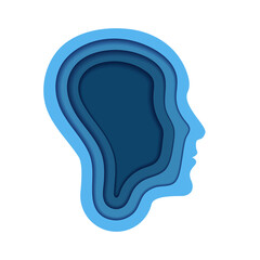 Mind logo. Silhouette of male face with layers cut out of paper