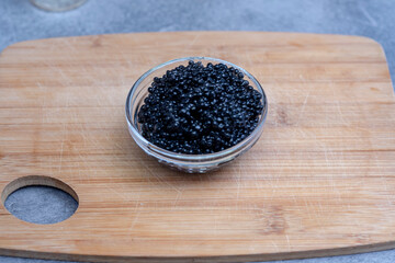 black and red caviar in the caviar bowl
