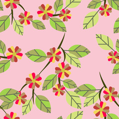 Blooming apple twig with flowers, seamless pattern.