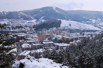 city landscape in winter under snow