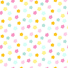 Seamless pattern with colorful flowers on the white background. Cute kids pattern.