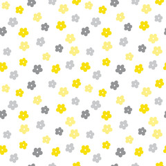 Seamless pattern with grey and yellow flowers on the white background. Cute kids pattern.