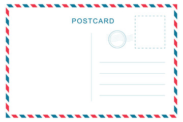 Vintage postcard with white paper texture. Travel postcard template. Postal card design. Blank vector post card.