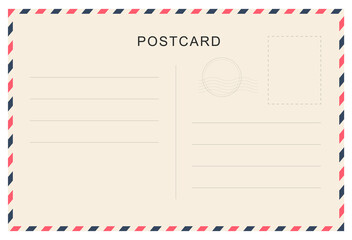 Vintage postcard with paper texture. Travel postcard template. Postal card design. Blank vector post card.