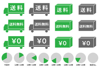送料無料・配送時間帯のアイコン詰め合わせ　緑　日本語