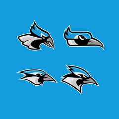 set collection blue jay bird color head mascot logo icon designs vector illustration	