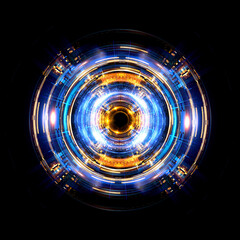 Vivid abstract background. Beautiful design of rotation frame.  .Mystical portal. Bright sphere lens. Rotating lines. Glow ring. .Magic neon ball. Led blurred swirl. Spiral glint lines. HUD