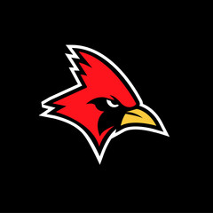 cardinal bird red logo with black background icon design vector illustration
