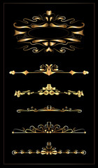 Gold frames. Modern style and fashionable solutions. Lines and decorations. Set of vector frames of gold. The file can be edited easily.