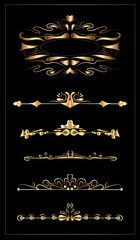 Naklejka premium Gold frames. Modern style and fashionable solutions. Lines and decorations. Set of vector frames of gold. The file can be edited easily.
