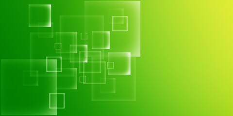 Abstract white and green geometric square shape overlapping layer background 