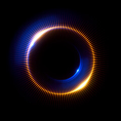 Vivid abstract background. Beautiful design of rotation frame.  .Mystical portal. Bright sphere lens. Rotating lines. Glow ring. .Magic neon ball. Led blurred swirl. Spiral glint lines. HUD
