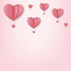 Fototapeta na wymiar Paper Hearts With Cloud Pink Background Card With Gradient Mesh, Vector Illustration