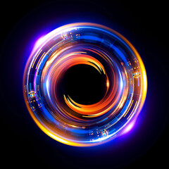 Vivid abstract background. Beautiful design of rotation frame.  .Mystical portal. Bright sphere lens. Rotating lines. Glow ring. .Magic neon ball. Led blurred swirl. Spiral glint lines. HUD