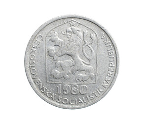 ten czechoslovakia koruna coin on white isolated background