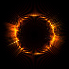 Vivid abstract background. Beautiful design of rotation frame.  .Mystical portal. Bright sphere lens. Rotating lines. Glow ring. .Magic neon ball. Led blurred swirl. Spiral glint lines. HUD