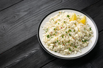 Greek Feta cheese Rice with lemon zest and herbs
