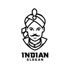 Indian chef character white outline logo design cartoon