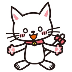 嬉しくて両手を広げる白い猫