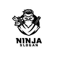 ninja vector mascot logo design illustration concept style for badge, emblem. Head Face ninja illustration for sport and esport team © alpha