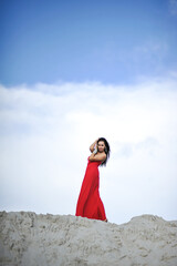  woman summer long red dress outdoor