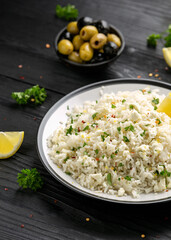 Greek Feta cheese Rice with lemon zest and herbs