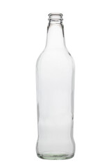Empty open glass bottle, transparent. Isolated on a white background