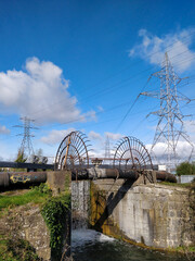 Canal lock and electric towers