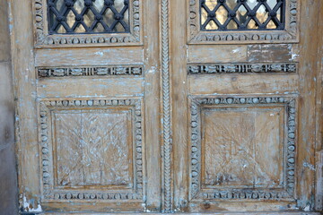 A wooden door after stripping work at the museum of 