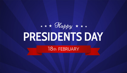 Happy Presidents day banner design with red ribbon and stars on blue background. - Vector