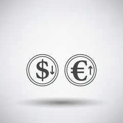 Falling Dollar And Growth Up Euro Coins Icon